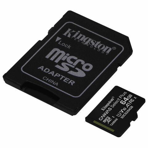 Флеш карта micro SDXC 64Gb Kingston Canvas Select Plus+ adapter