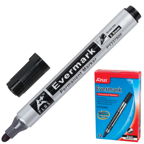 Маркер перманентный  "A Plus", ЧЕРНЫЙ, 2,5мм,PY237800-BK