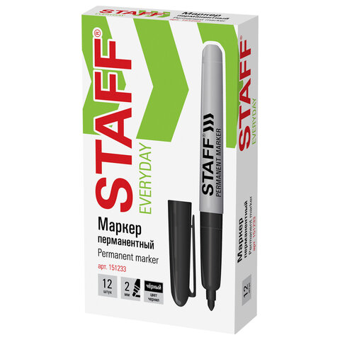 Маркер перманентный (нестираемый) STAFF EVERYDAY PM-233,ЧЕРНЫЙ,эрг. корпус,