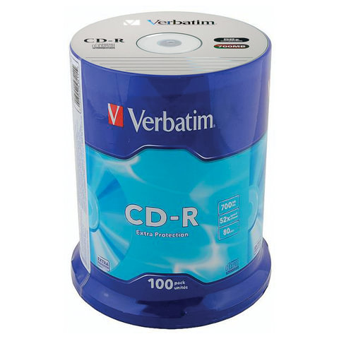 Оптический диск CD-R 700 Mb Verbatim 52х, cake box 100шт