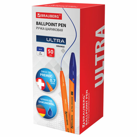 Ручка шариковая BRAUBERG ULTRA ORANGE, синяя, 0,7 мм, 143562