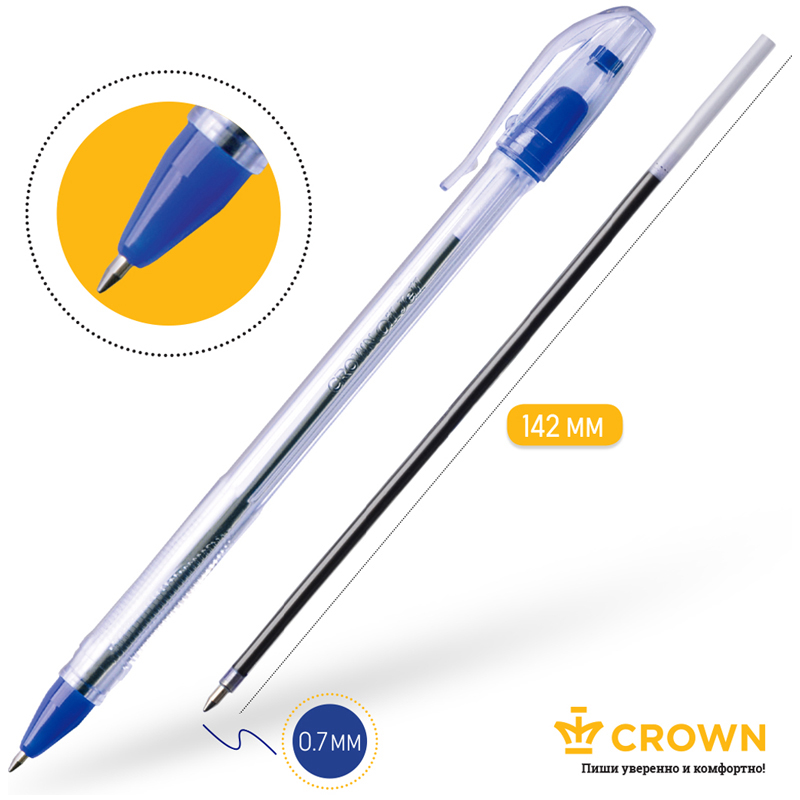Ручка шариковая Crown "Oil Jell" синяя, 0,7мм, штрих-код OJ-500B