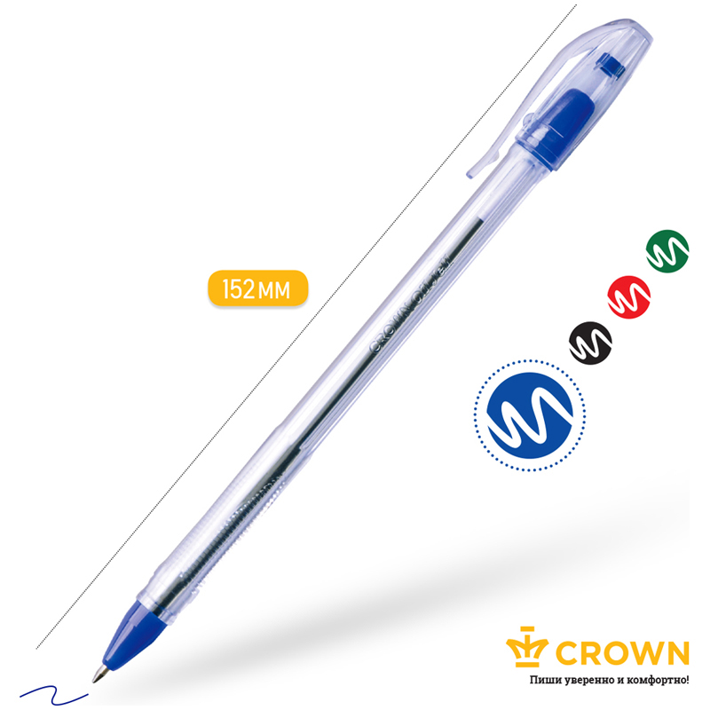 Ручка шариковая Crown "Oil Jell" синяя, 0,7мм, штрих-код OJ-500B
